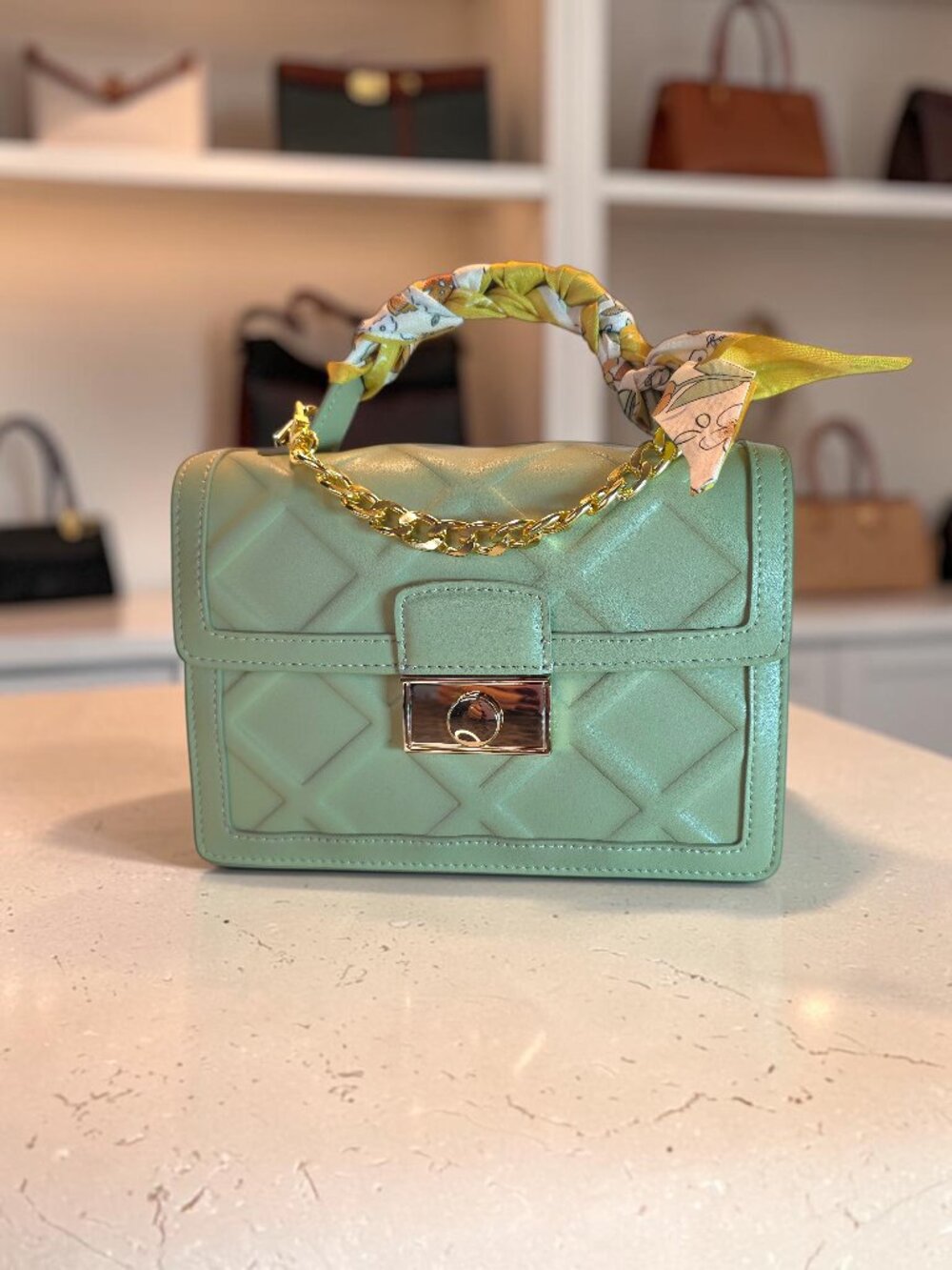 Sage Green Front Flap Top Handle Handbag--NWOT